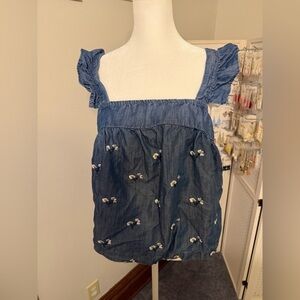 Blue Ruffled Denim Tank Top